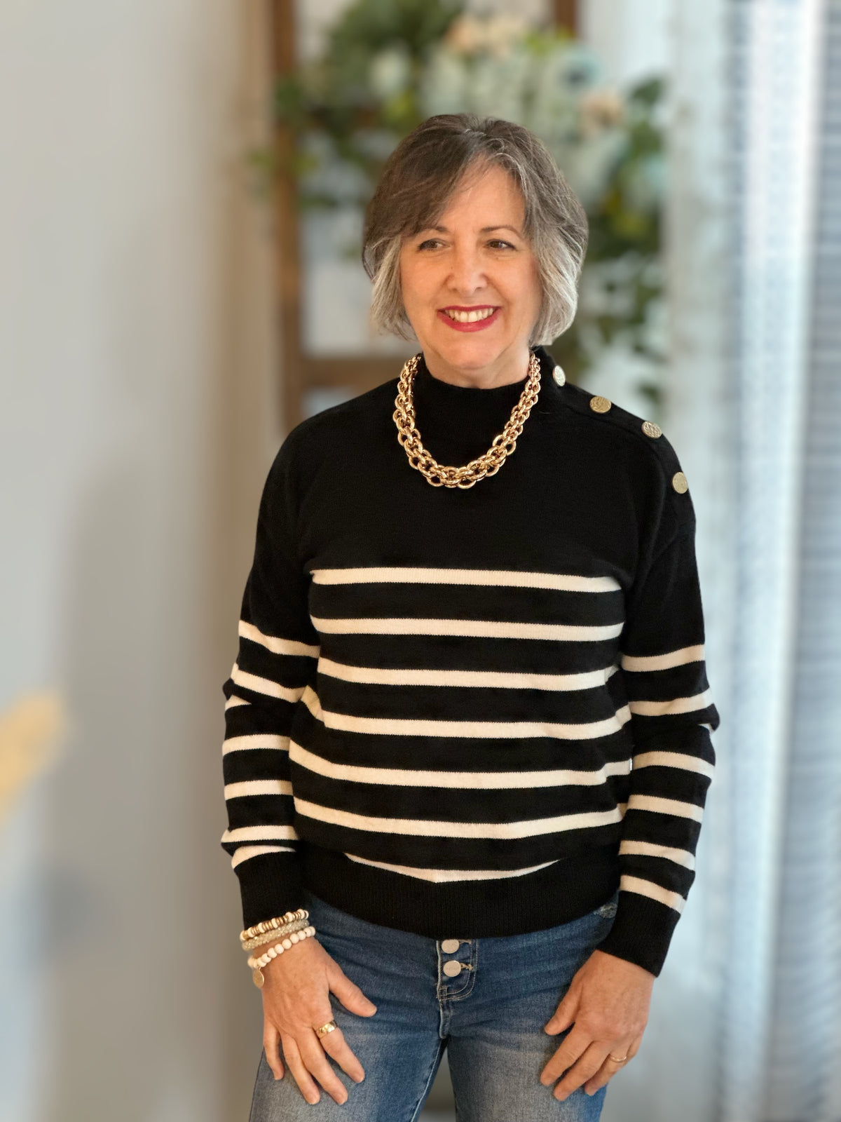 Button Stripe Sweater