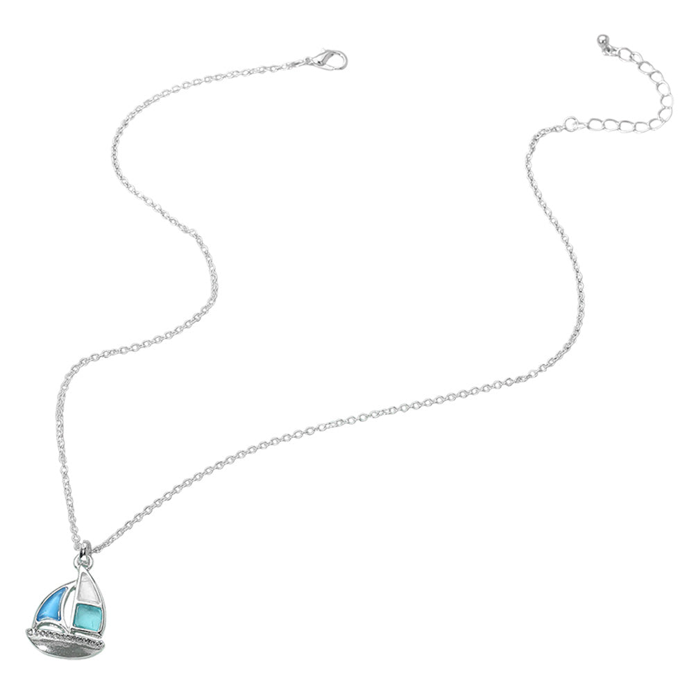 Sea Glass Paved Sailboat Necklace