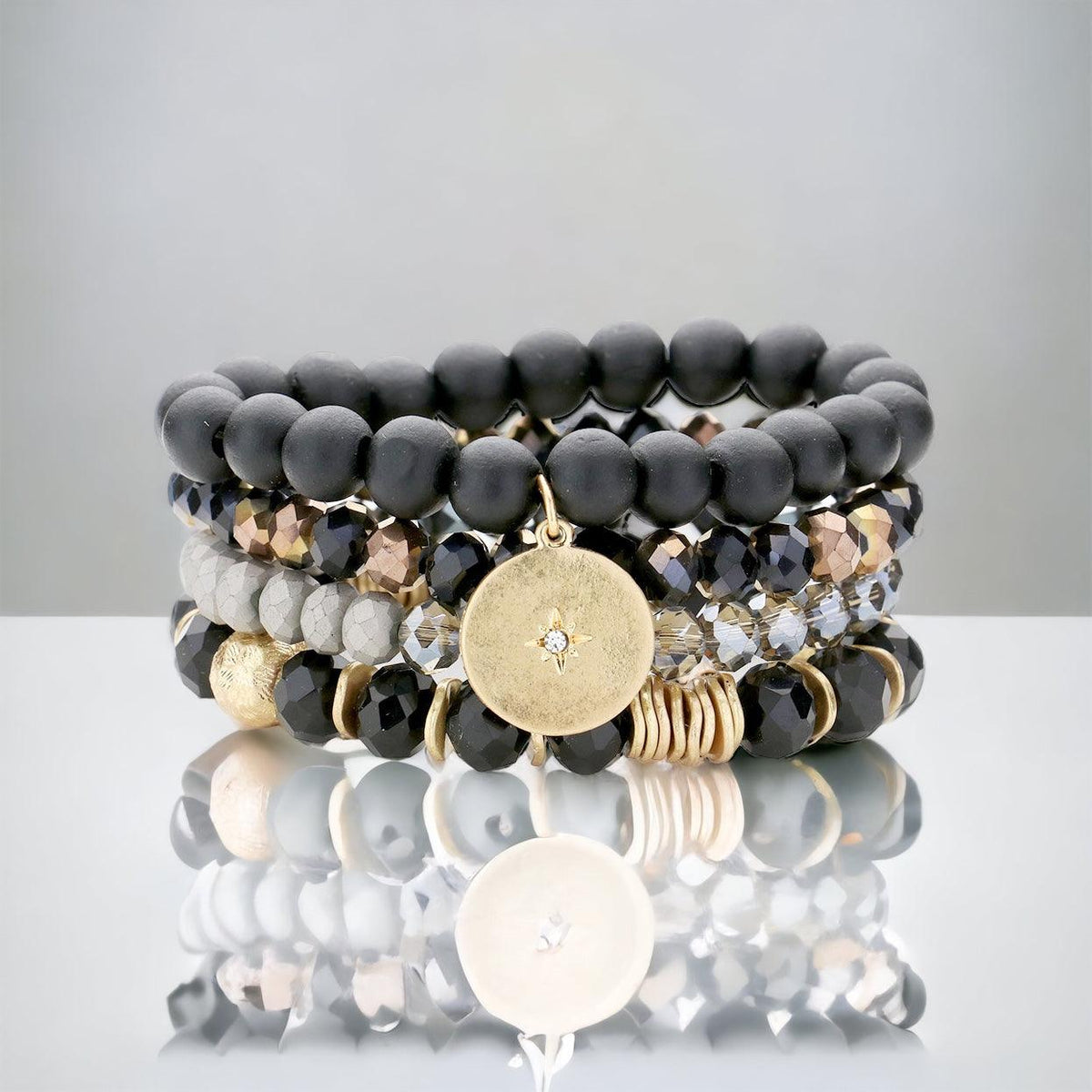 Round Charm Wood Beaded Stretch Bracelet - Amelia K. Luxe