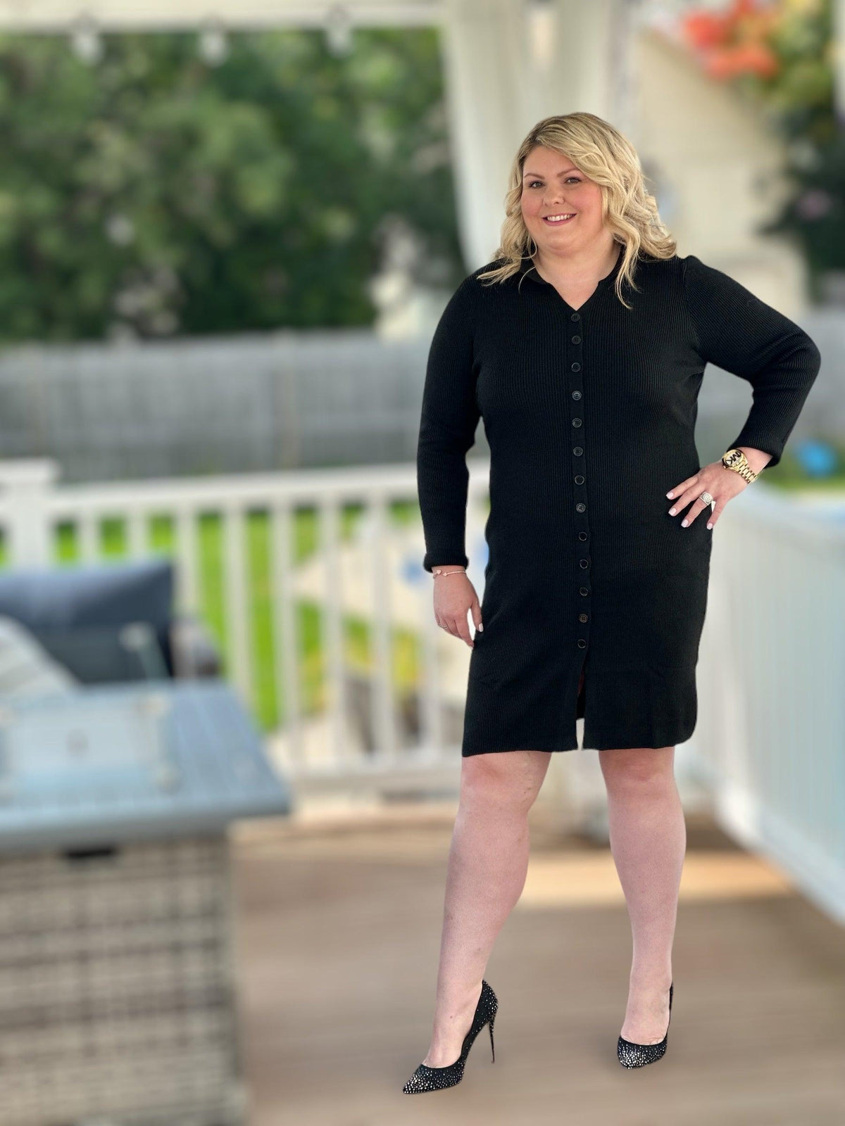 Button Down V-Neck Midi - Amelia K. Luxe