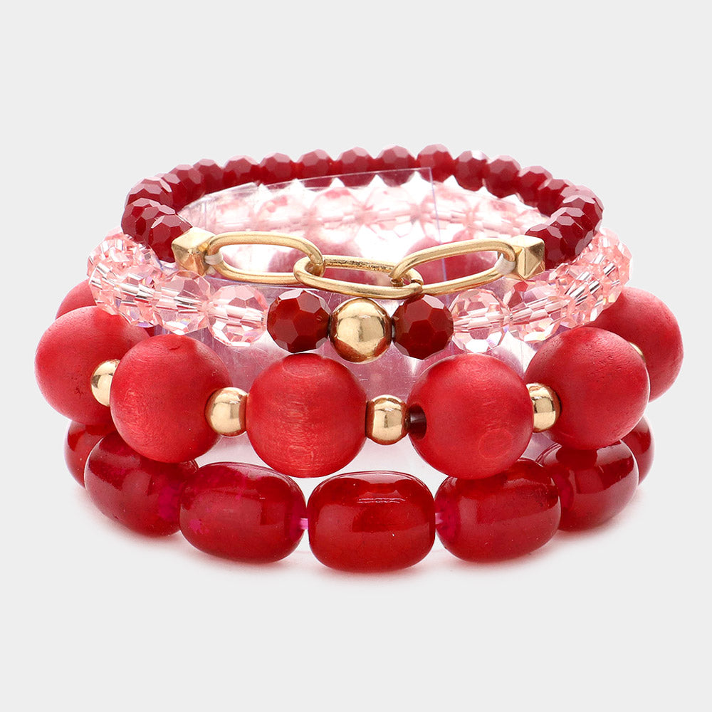 Wood Natural Stone Beaded Stretch Bracelets