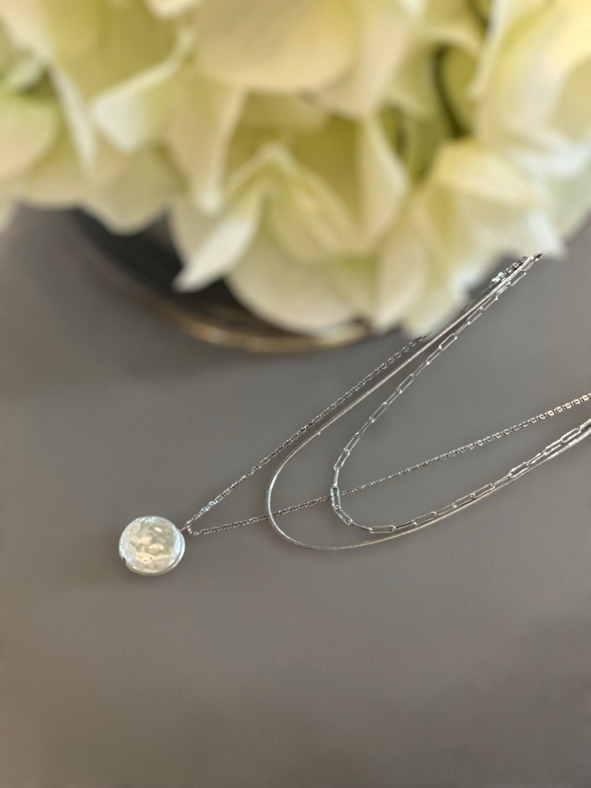 Pearl Pendant Triple Layered Necklace - Amelia K. Luxe