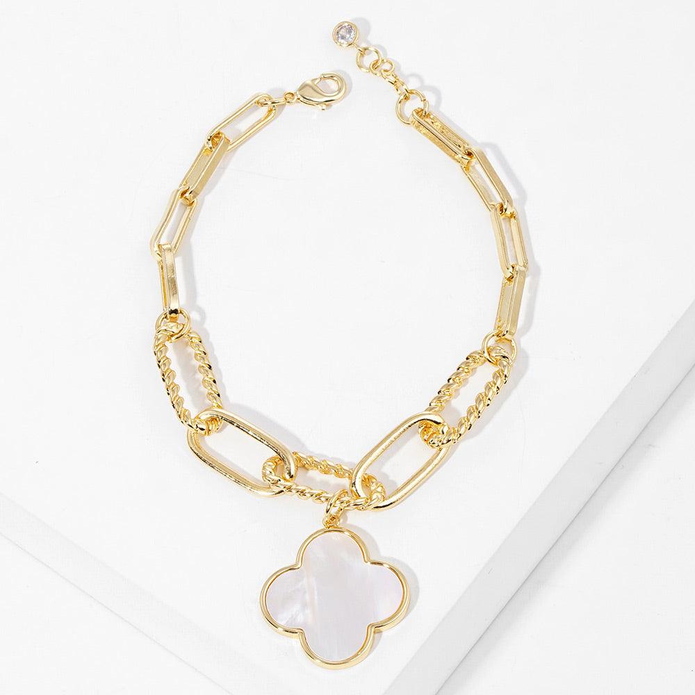Mother Of Pearl Quatrefoil Charm Bracelet - Amelia K. Luxe