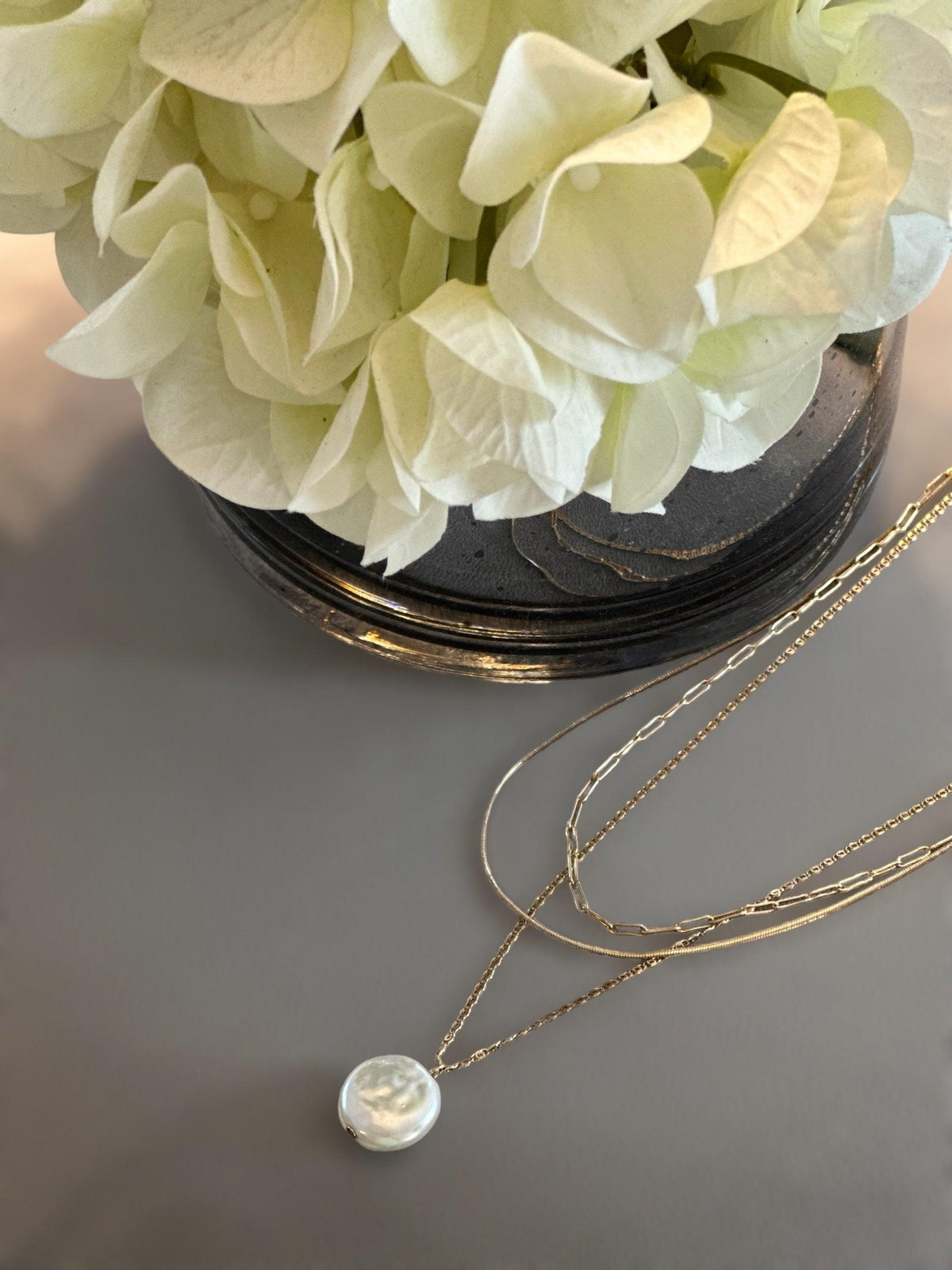 Pearl Pendant Triple Layered Necklace - Amelia K. Luxe