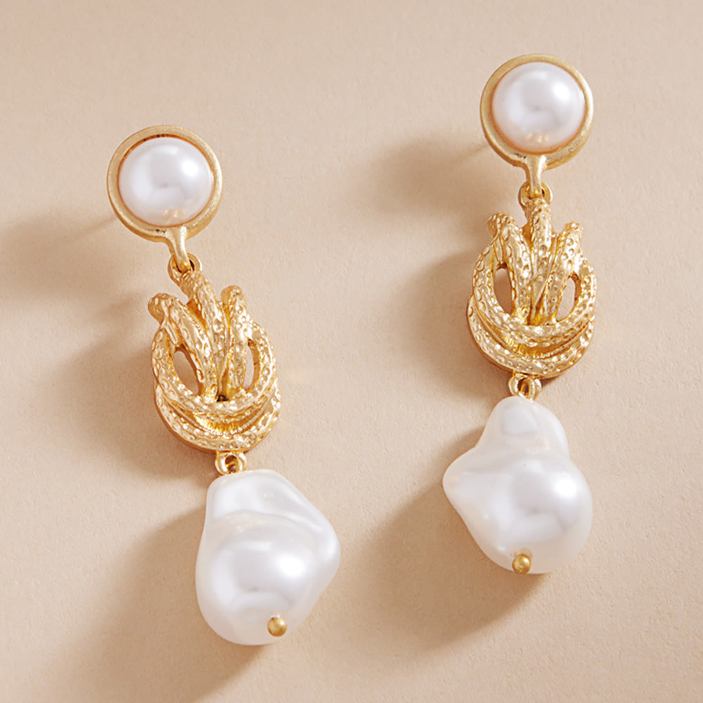 Knot Pointed Pearl Drop Earrings