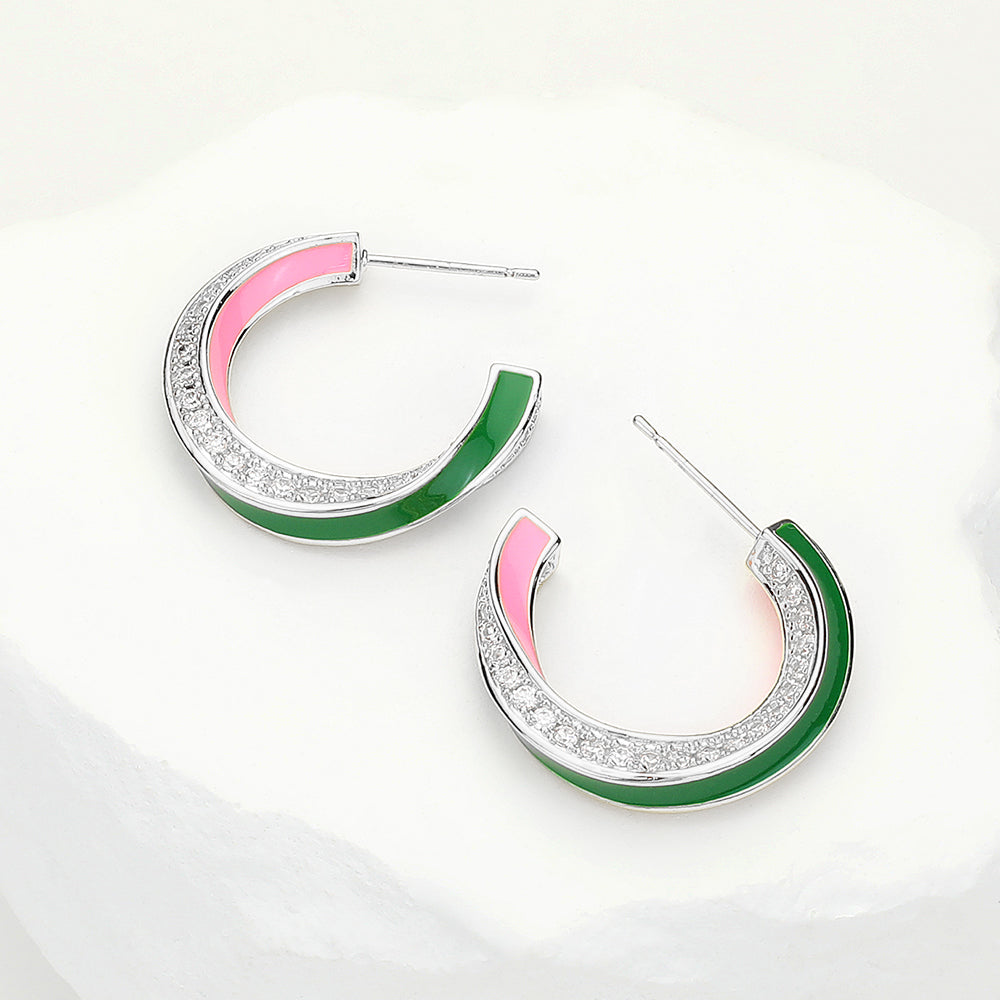 Pink and Green Pave Hoops