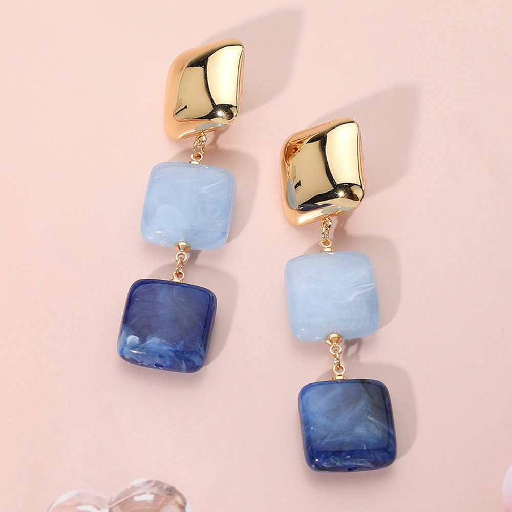 Blue Pebble Link Drop Earrings